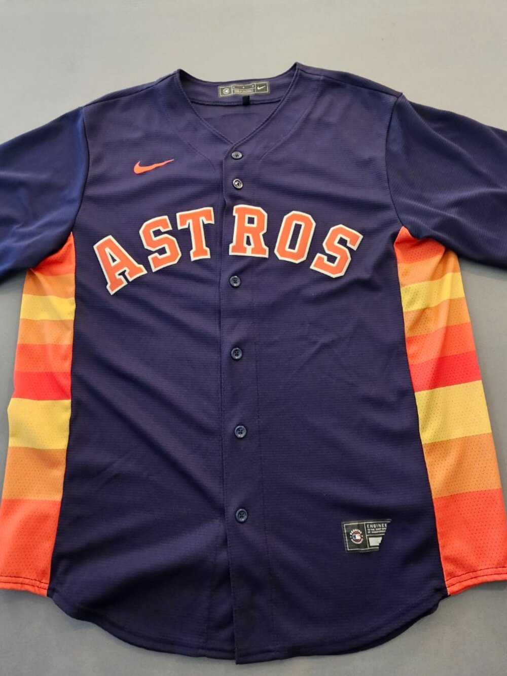 Nike Houston Astros Custom #1 Signature Vibrant Sunrise Navy Jersey - Size L